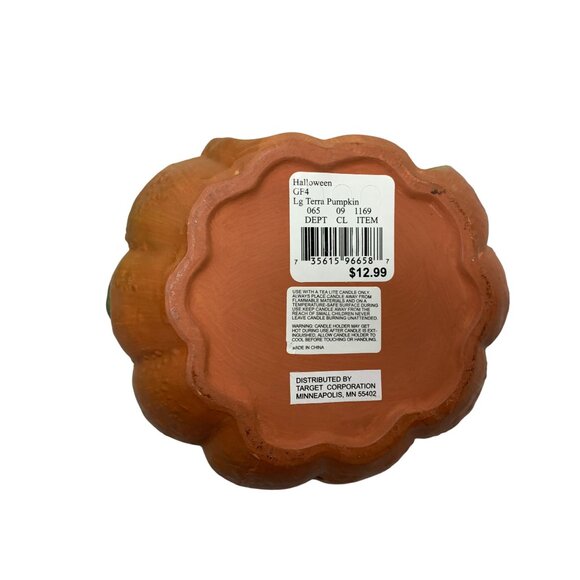 Halloween Large Terra Cotta terracotta Pumpkin Target Candle Holder Orange Open - Picture 5 of 5